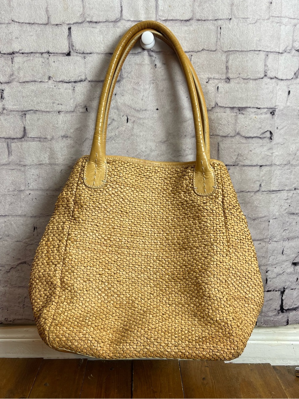 Club Monaco woven leather light tan bag